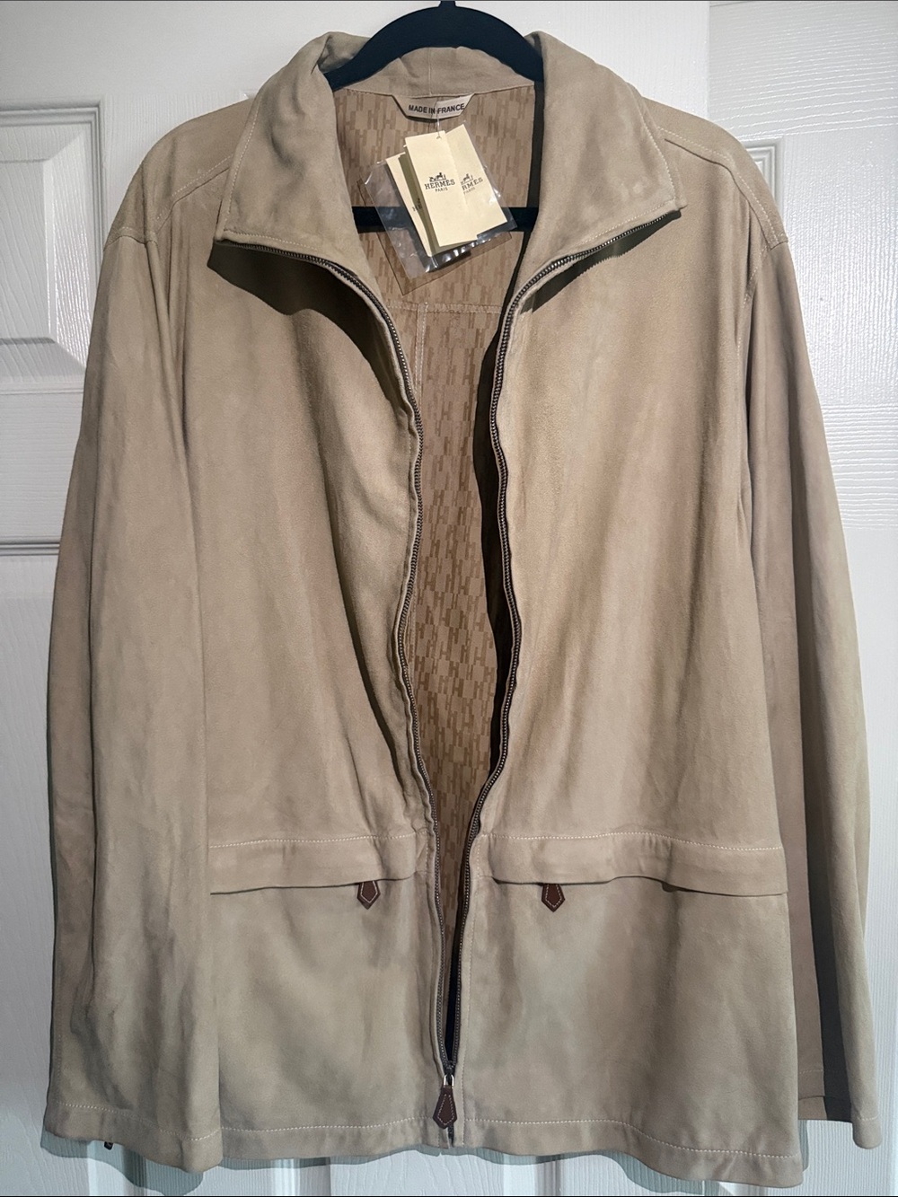 Hermes Beige Suede Zip Shirt Jacket